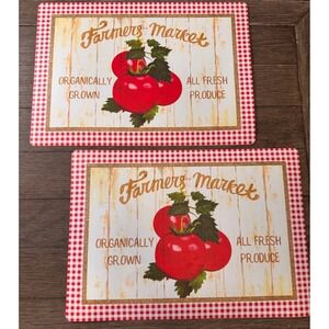 Farmers Market Kitchen Placemats Organically Grown All Fresh Produce (Set of 2)